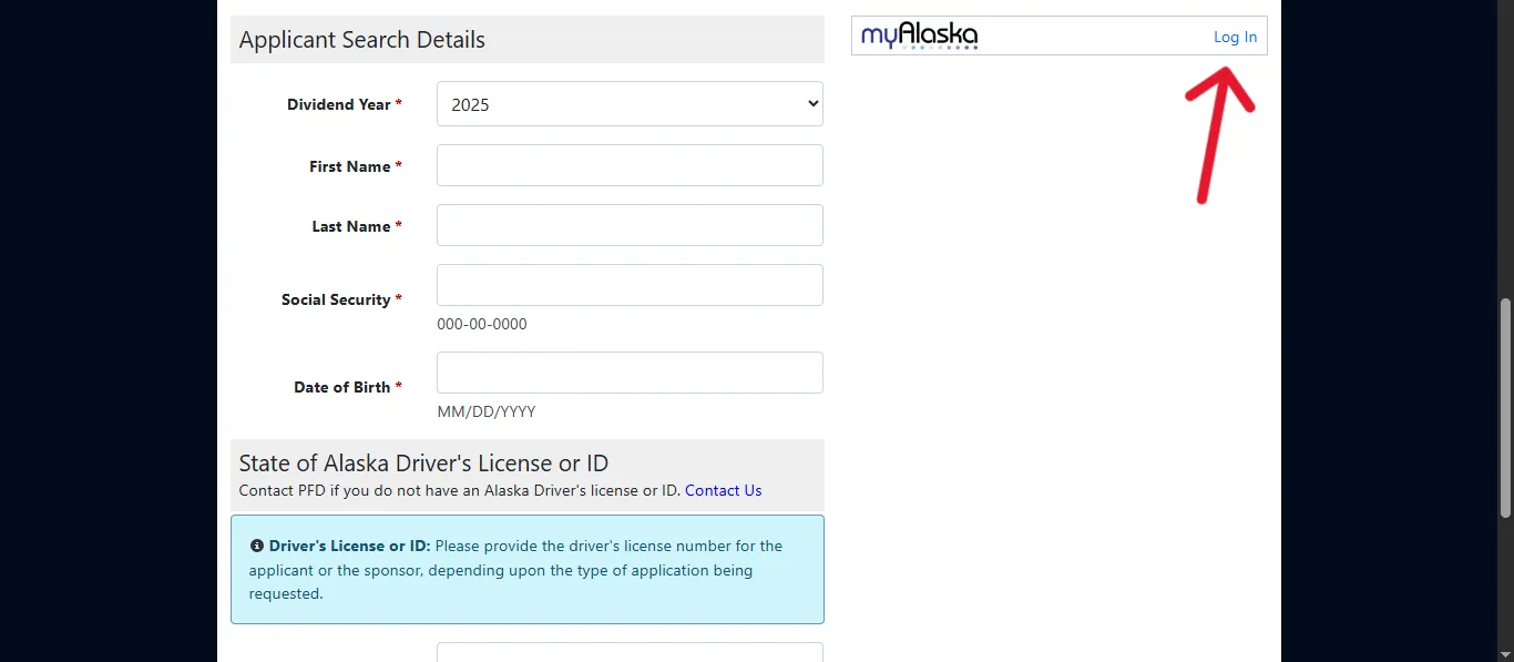 Select-Login-or-Search-Application-Section